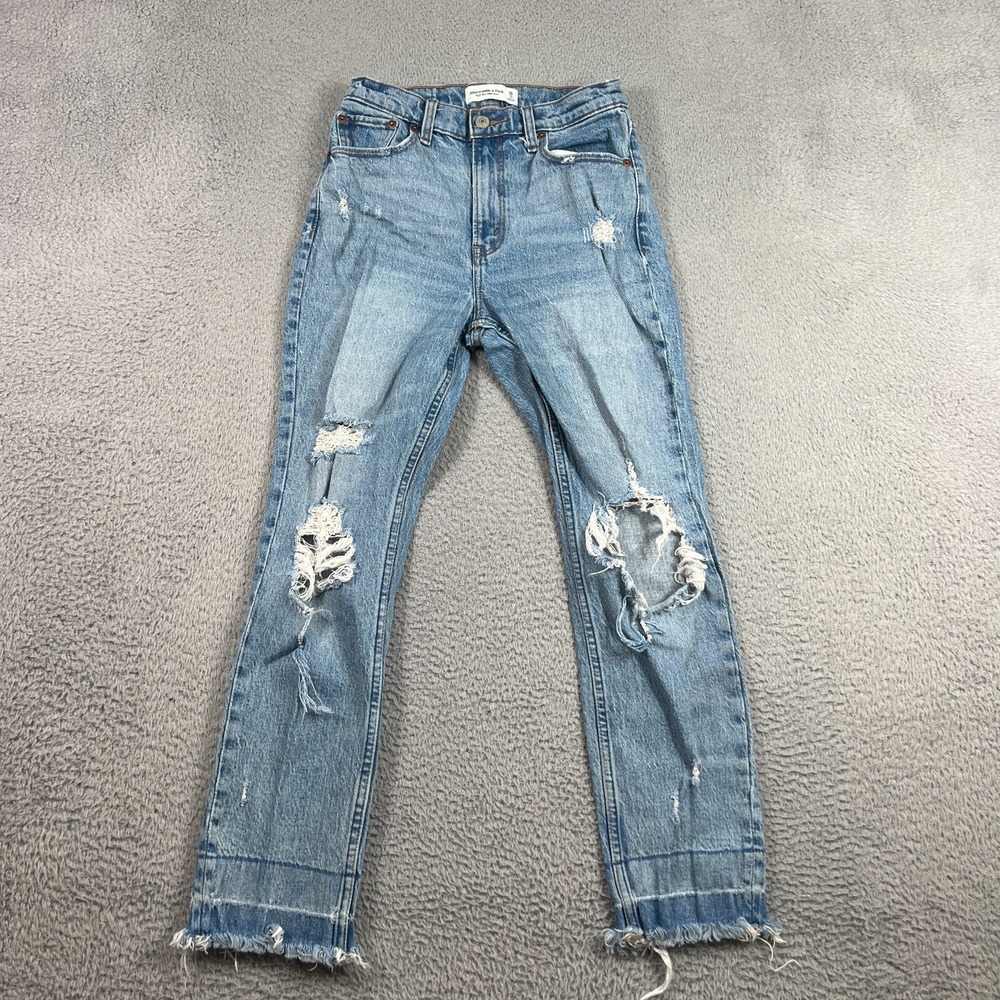 Abercrombie Fitch The Mom High Rise Jeans Womens Size 2/26 Blue Denim Distressed